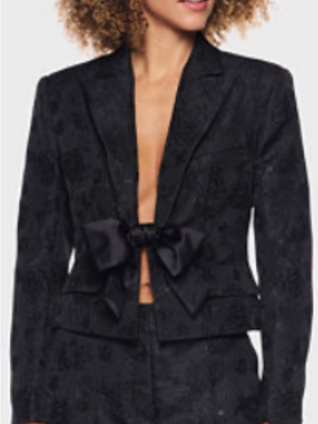 Apostrophe Black Floral Burnout Velvet Blazer With Red Lining